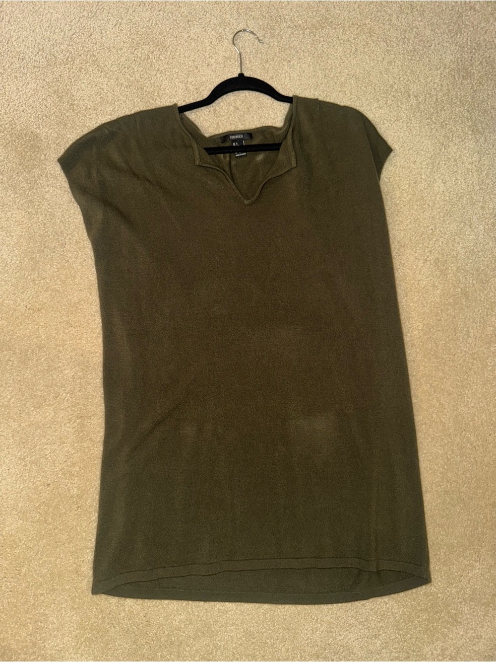 Forever 21 Olive Green Split V-Neck Cap Sleeve dress
